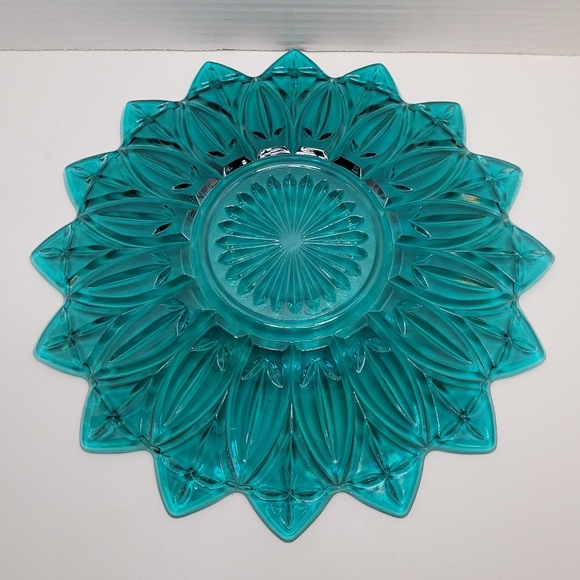 Vintage Teal Blue Federal Plate Platter Rare Iridescent Federal Glass 9.5 inches - Picture 2 of 6